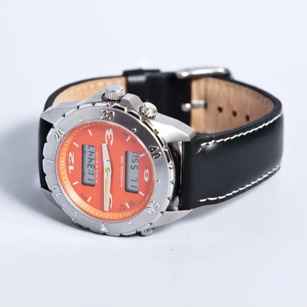 Android Intrepid Analog-Digital Orange Black Leather Strap Men's Watch AD254